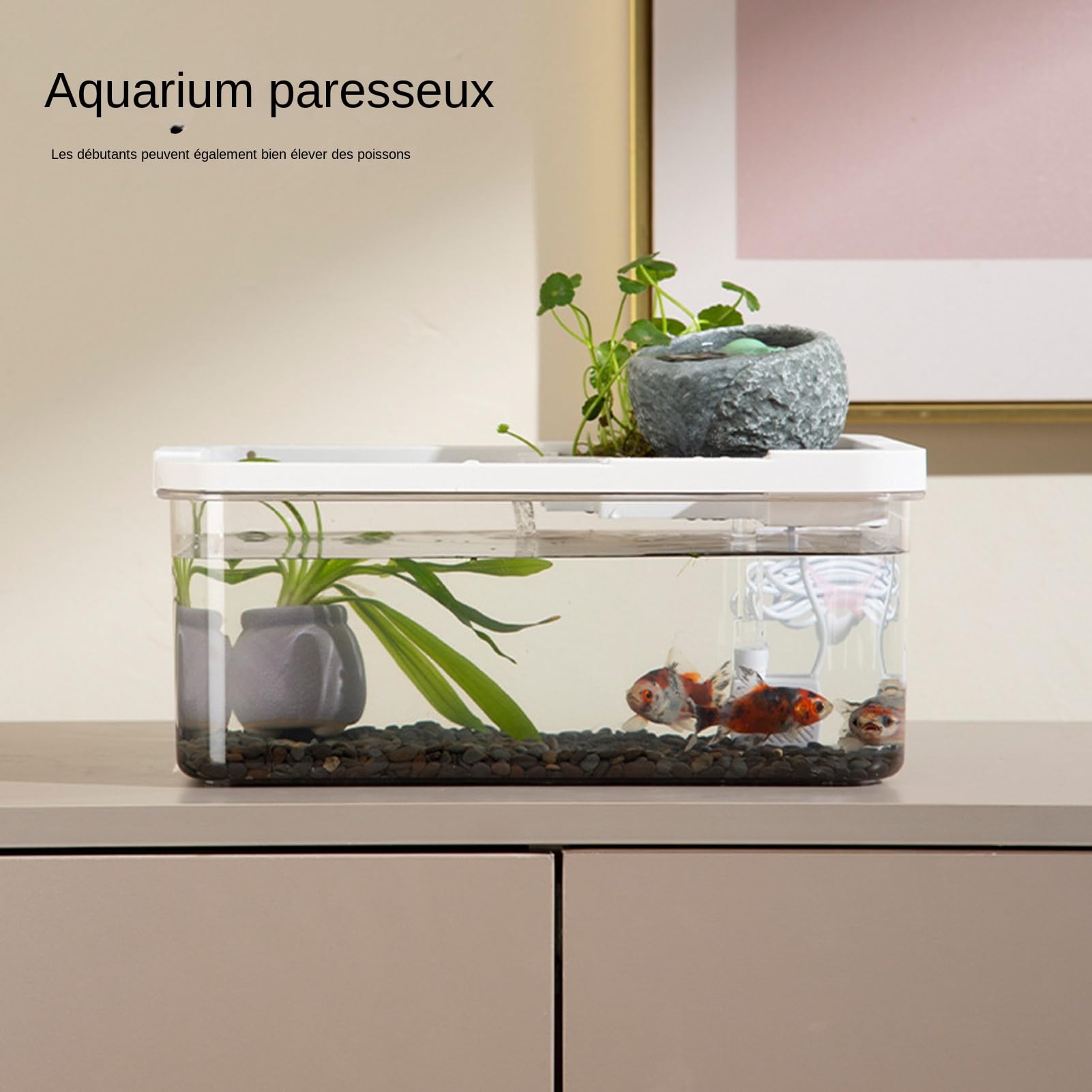 Aquarium Petit décor paysager Silencieux avec Pompe à éclairage LED | Bacs pour petits poissons pour aquaponie méduse chambre hôpital bibliothèque atelier