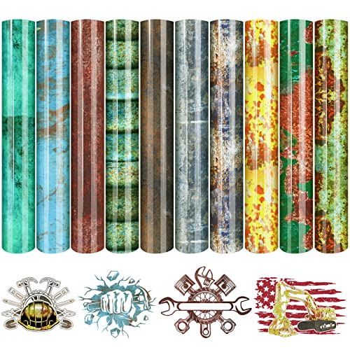Tintnut Rusty Heat Transfer Vinyl - 10 Sheets 10X12 Inch Htv Scratched Distressed Overlay Effect Iron On Vinyl Pattern Printed Htv For Diy T-Shirts Hats Coats Handbags Pillow Craft For Cricut Or Cameo #TOP12