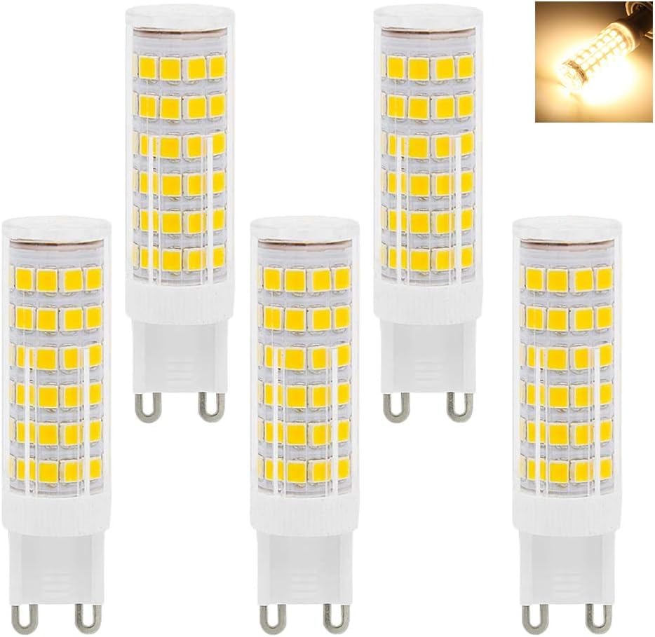 VANSUKY 5pcs G9 75-SMD 2835 7W LED Light Bulb, 3000K Warm White 650LM, Equivalent to 65W Halogen Lamp Replacement, AC 220~240V, Beam Angle 360°, LED Energy Saving Bulbs (Warm White)
