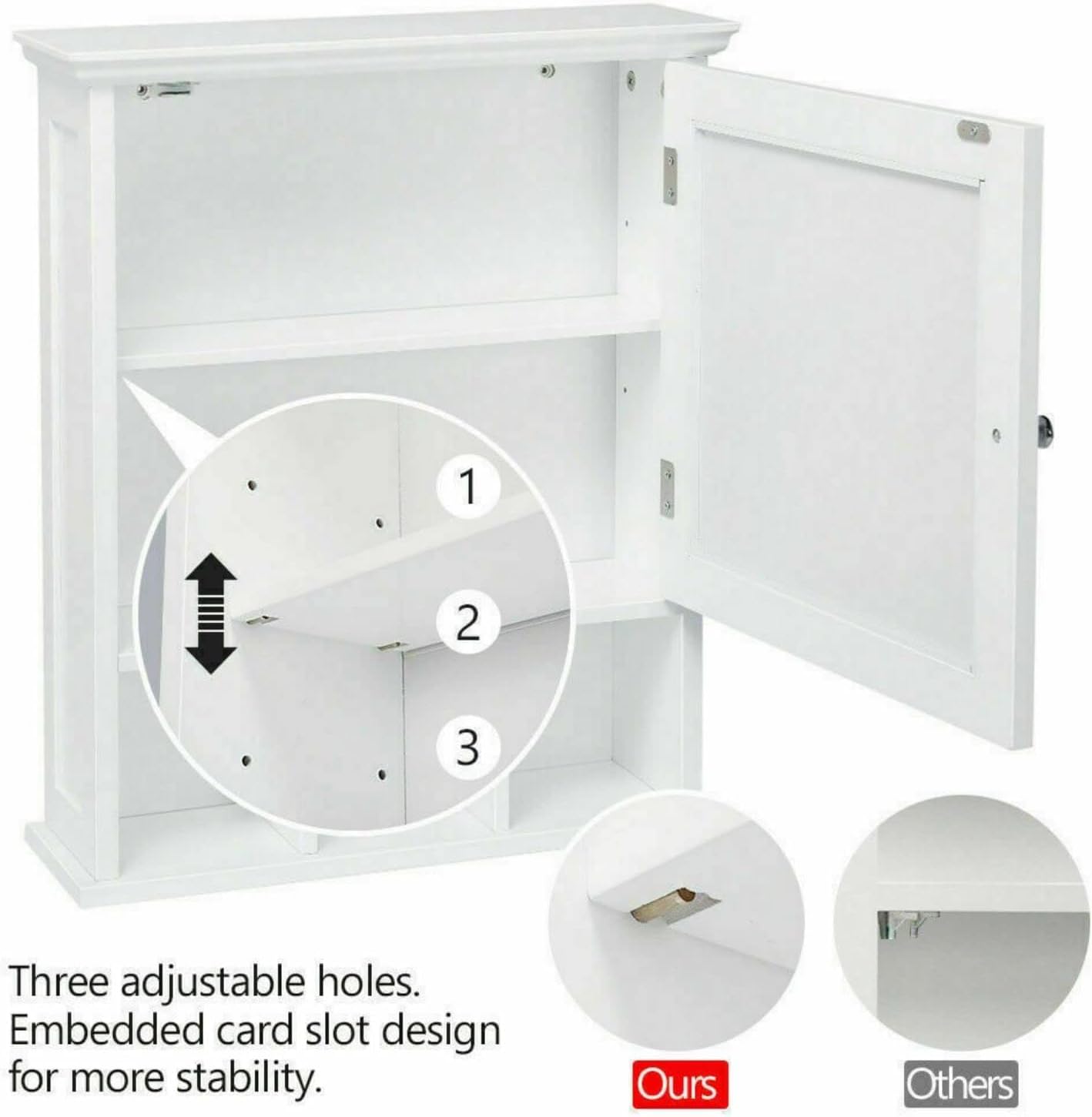 Bathroom Cabinet Mirror Door Storage Wall Mounted Organizer Adjustable 3 Shelves, SDSAFG665