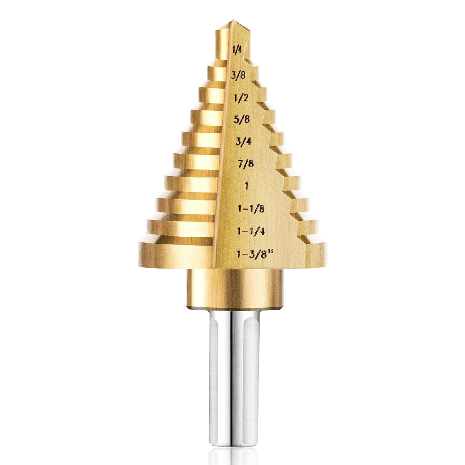 Titanium Coated HSS Step Drill Bit – 10 Sizes (1/4" to 1-3/8") | High-Speed Steel Unibit for Metal & Plastic Sheet Drilling
