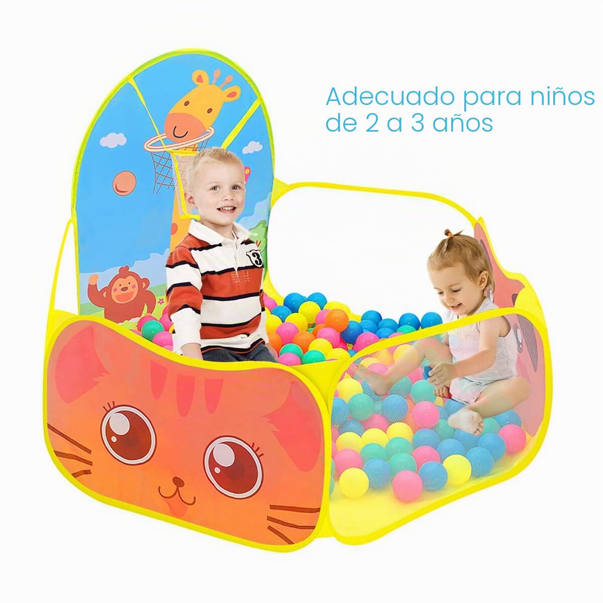 Tienda Campaña Infantil, Piscina de Bolas Ruspela Niños Pop Up Plegable Carpa de Carpa de Juegos de Dibujos Animados Piscina con aro de Baloncesto (no Incluye Pelotas)