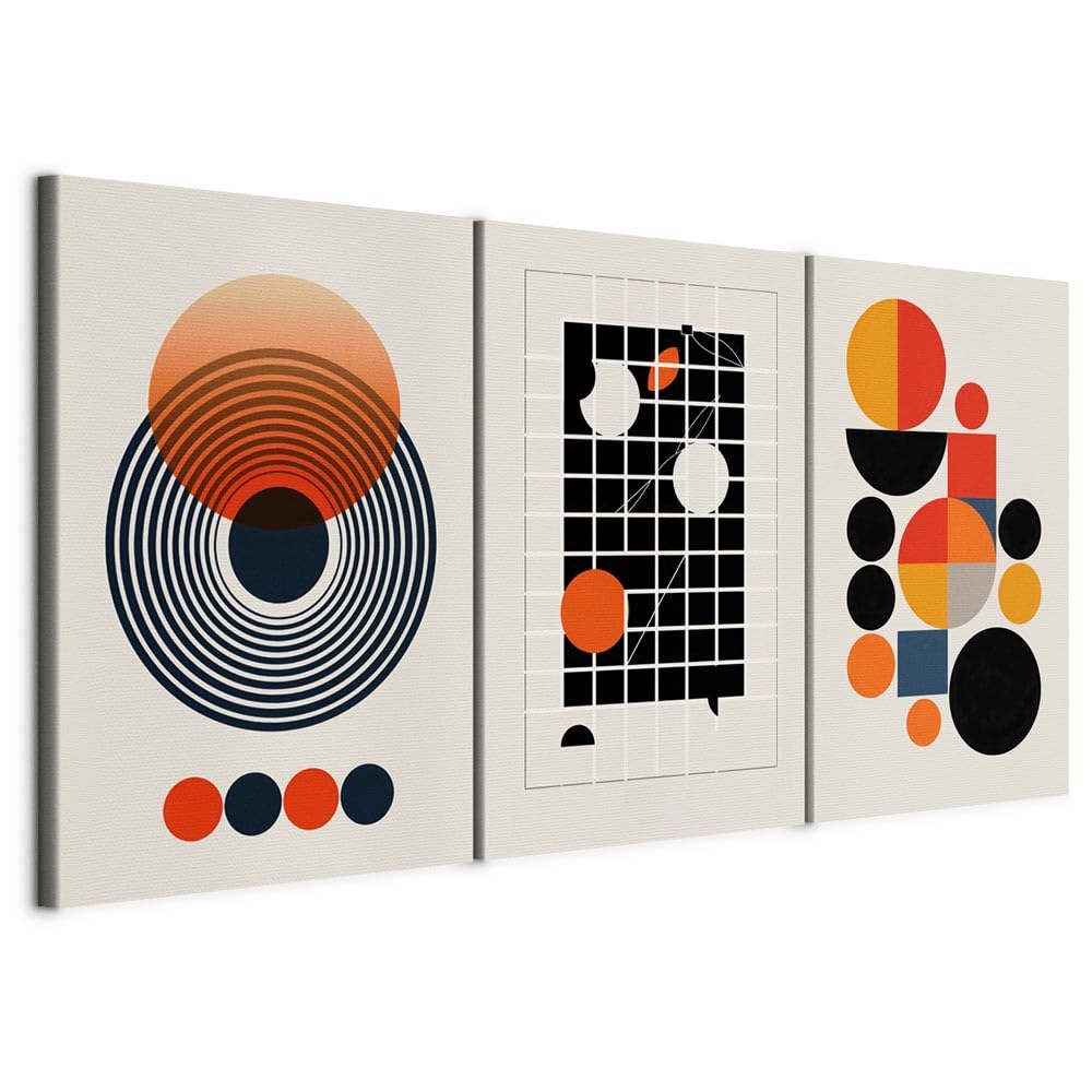 murando - Art Set of 3 Canvases Wall Art Abstract Circles Grid 180x90 cm (3 pcs. 60x90 cm each) Acoustic Wall Multi Part Canvas - 3 Pieces Large Print - Room Decor Living Room - a-H-10128-b-a