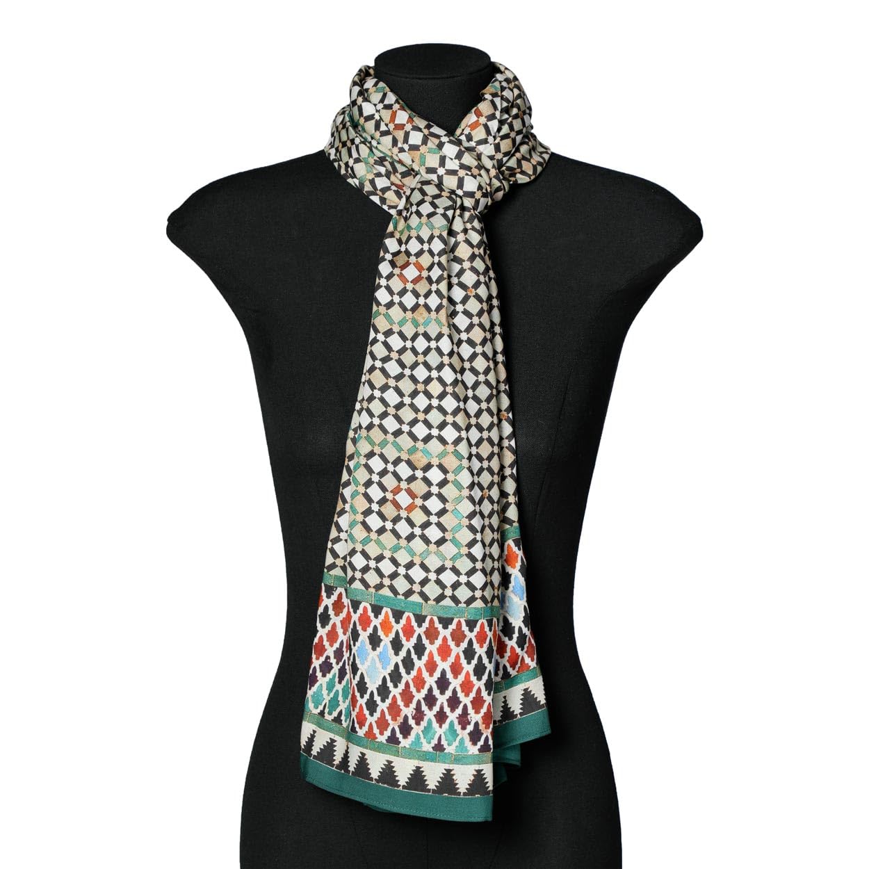 Hamzah Pashmina Mujer con Estampado de Inspiración Azulejos Andaluces – Fular Largo Modal Ligero 180x65 cm, Accesorio Artístico Unisex para Primavera o Verano