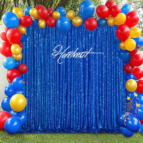 Image of Navy Blue Sequin Backdrop Curtains,2 Panels 4FTx8FT Blue Curtain Backdrop Glitter Party Decorations Background Drapes for Wedding Birthday Anniversary Graduation Photo Booth Decor