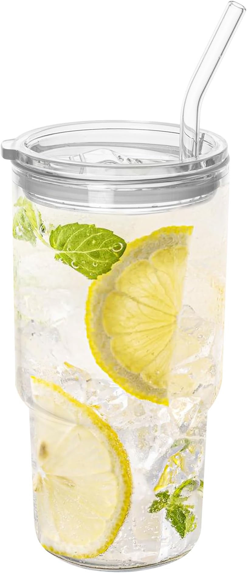 DingerjarGlass Tumbler with Lid and Straw, Borosilicate Glass Iced Coffee Cup Smoothie Cups 22 oz/720ml for Hot or Cold Drinks