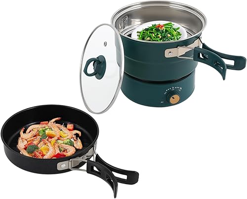 Miniatura 1 de Portable Electric Hot Pot  2-in-1 Non-Stick Hot Pot & Grill, 8-Temp Control, 304 Stainless Steel, Split Design for CampingDormCooking, 110V, Green