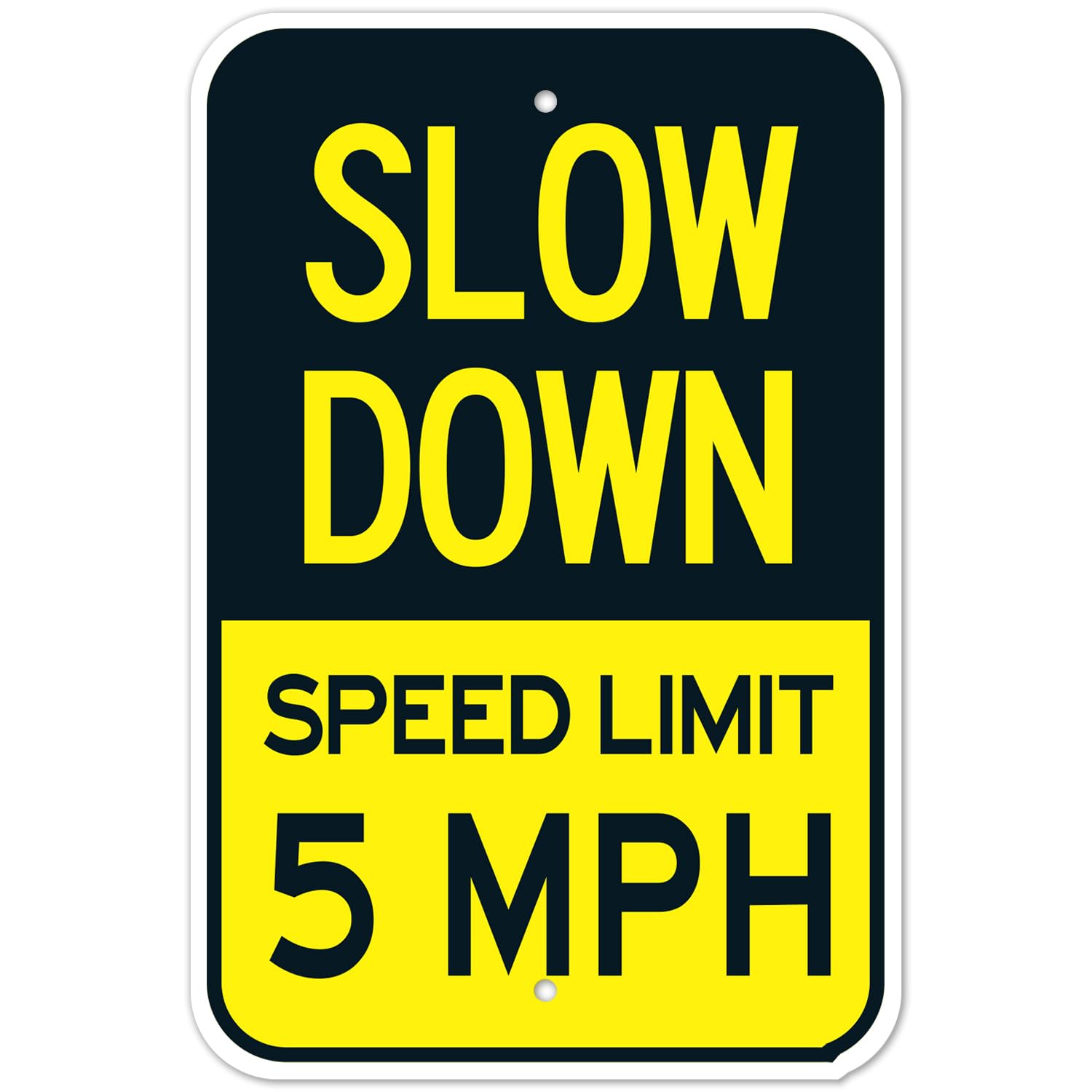 5 MPH Speed Limit Slow Down Sign, Traffic Safety Plaque for Community & Lot, Metal Tin, 12 x 8 Inch