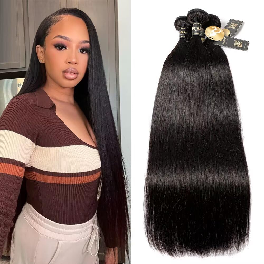 PERISMODA Brazilian Human Hair Bundles 20 22 24 Inch Straight Wave Bundles Human Hair 12A Virgin Hair Weave 3 Bundles Deals