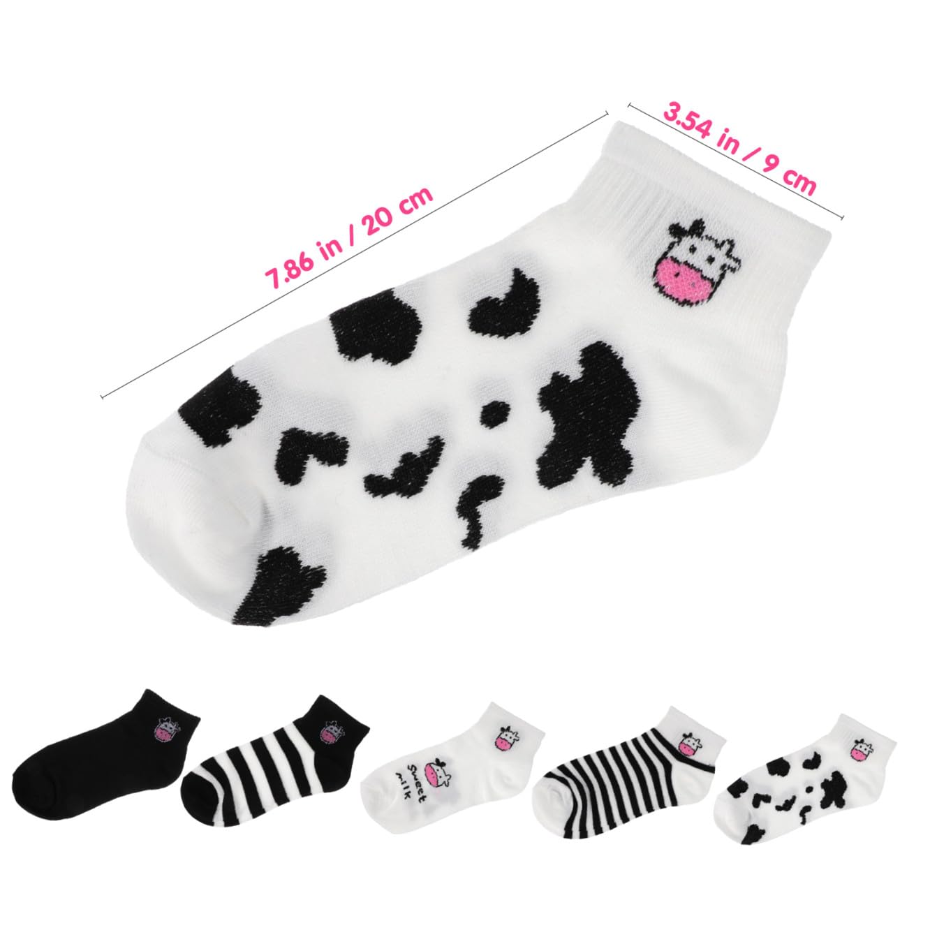 Beaupretty Calcetines Cortos De Vaca Negros y De Algodón, 5 Pares, Transpirables y Elásticos Para Mujer, Uso Diario y Verano, Diseño Cómodo Deformación