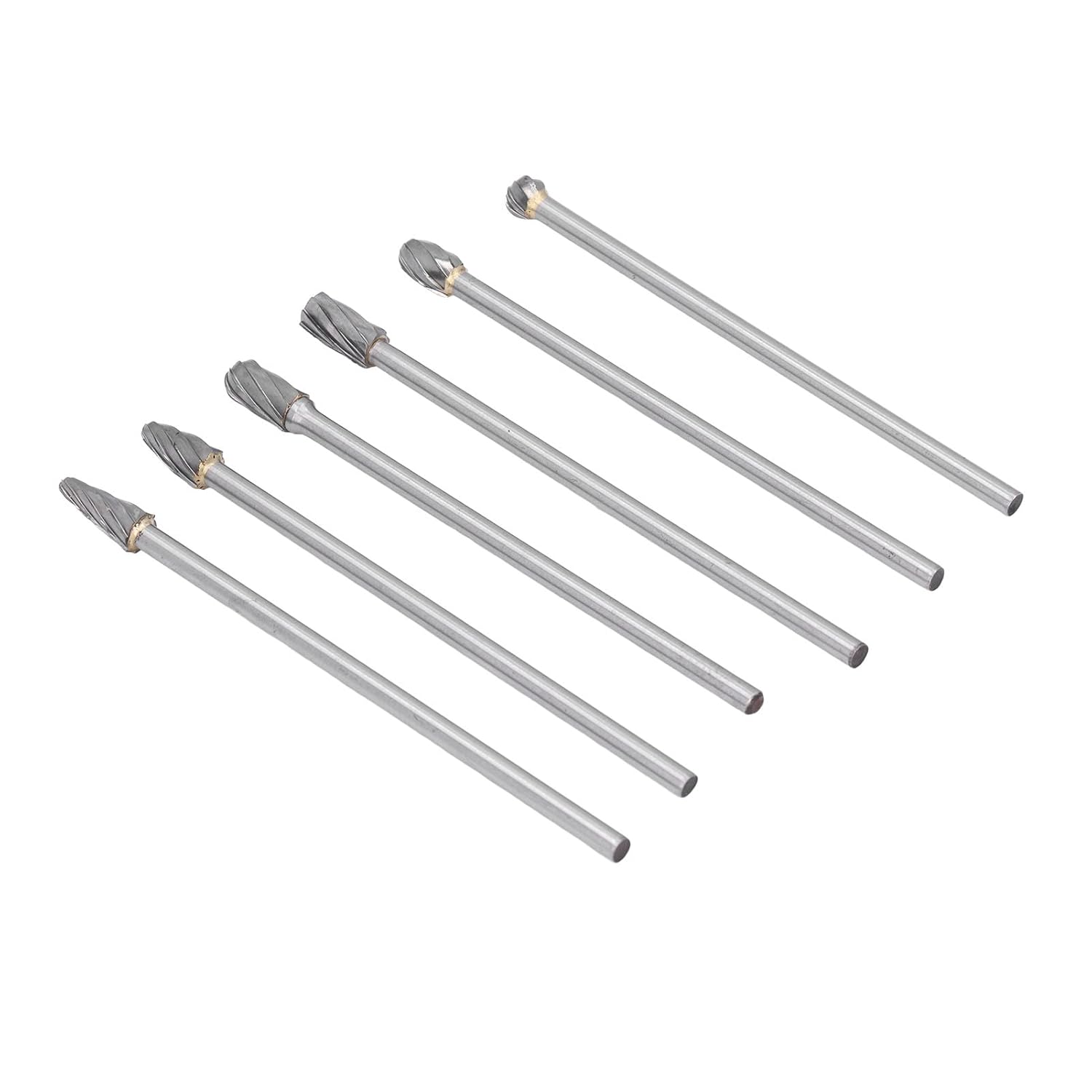 Tungsten Steel Rotary Burrs Set 6 Pieces Double Cut 0.2 Inch Shank 5.9 Inch Length for Metal Grinding and Polishing Tools