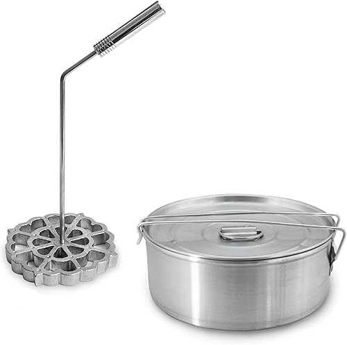 Molde para bunuelos con mango (aluminio fundido de 4.7 pulgadas) + molde de flan con tapa (8.2 x 3.2 pulgadas) - Molde para Buñuelos de Viento