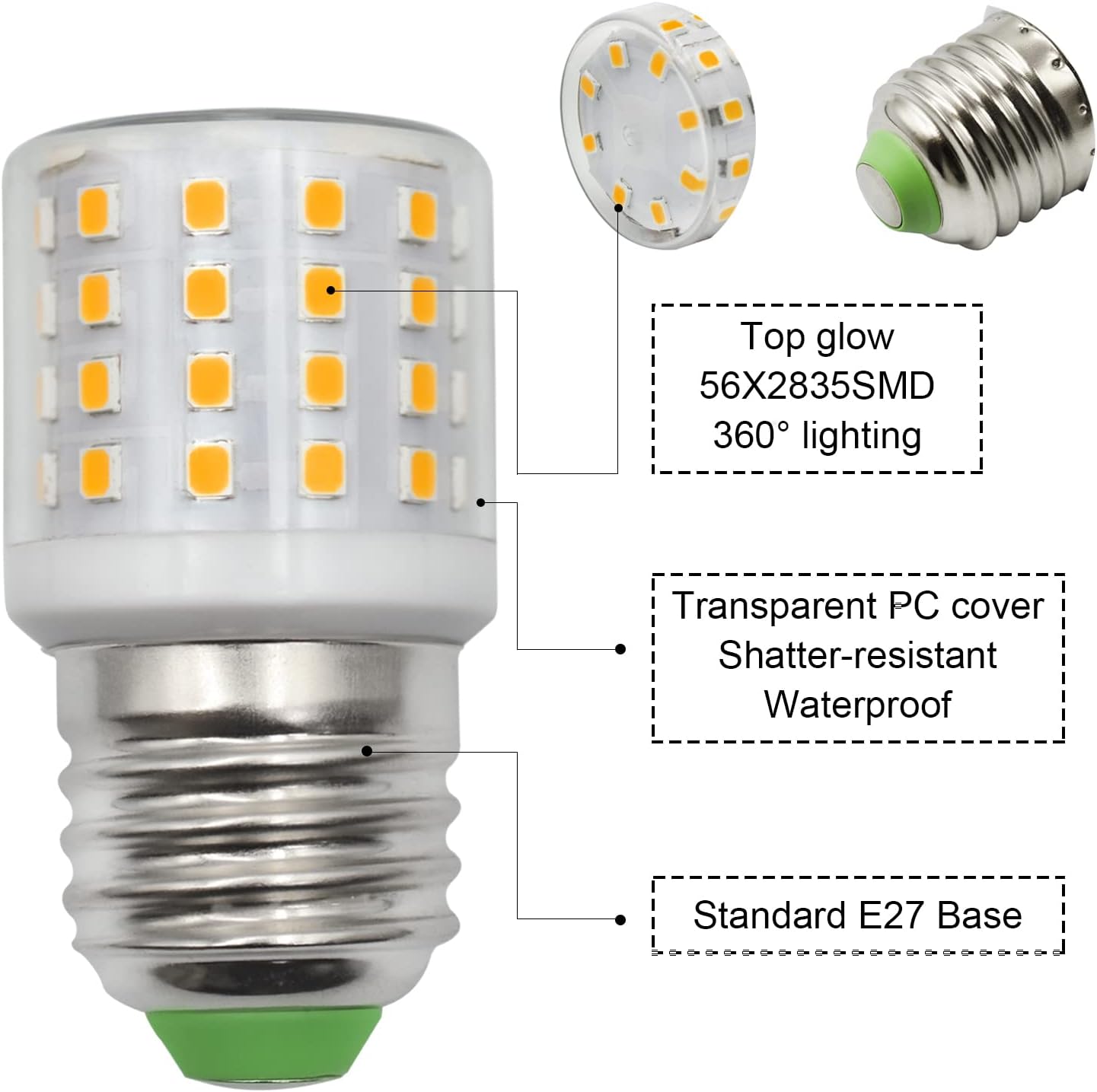 BROLSKUN E27 Socket Bulb Edison Screw ES LED 4W (Equivalent to 40W) 600LM Clear Compact Mini Corn Design Waterproof Warm White 2700K AC100-265V Energy Saving for Table Lamp Non-dimmable - Image 5