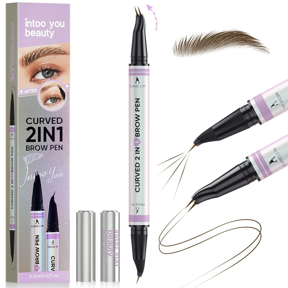 Augenbrauenstift, gebogen, um 30 °, Magic 2-in-1, Eyebrow Pen Pro, wasserdicht, mit 2 Spitzen, Augenbrauenstifte mit intensiver Microblading für Damen, Make-up, das den ganzen Tag anhält