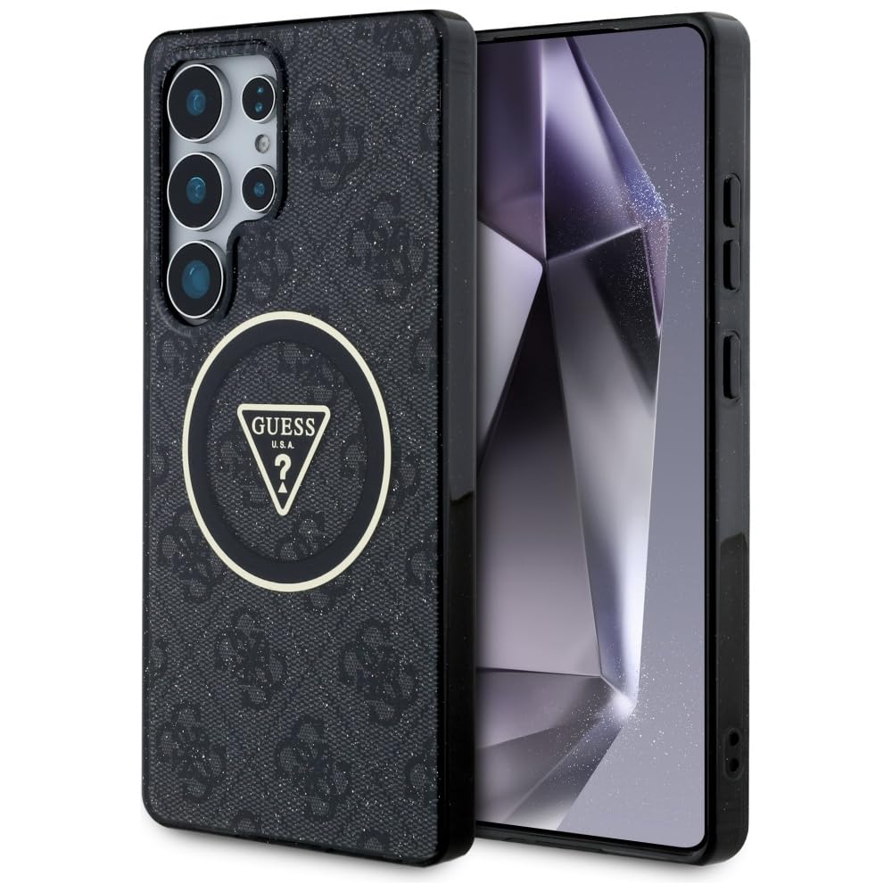 CG MOBILE Funda con licencia Guess para S25 marrón 4G Glitter Triangle Buttons compatible con MagSafe