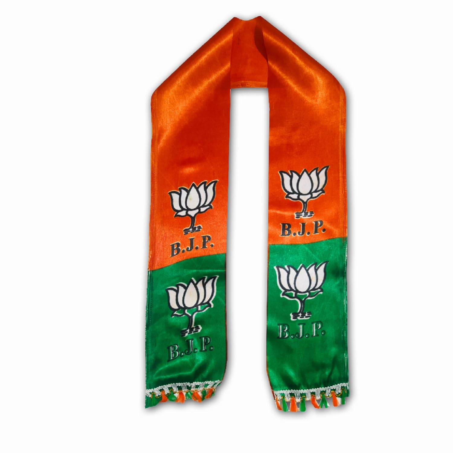 BJP Gamcha/Patka/Muffler l Bhartiya Janta Party Scarf for Men, Women l Satin fabric,Saffron/Green color, kamal printed gamcha-image-49