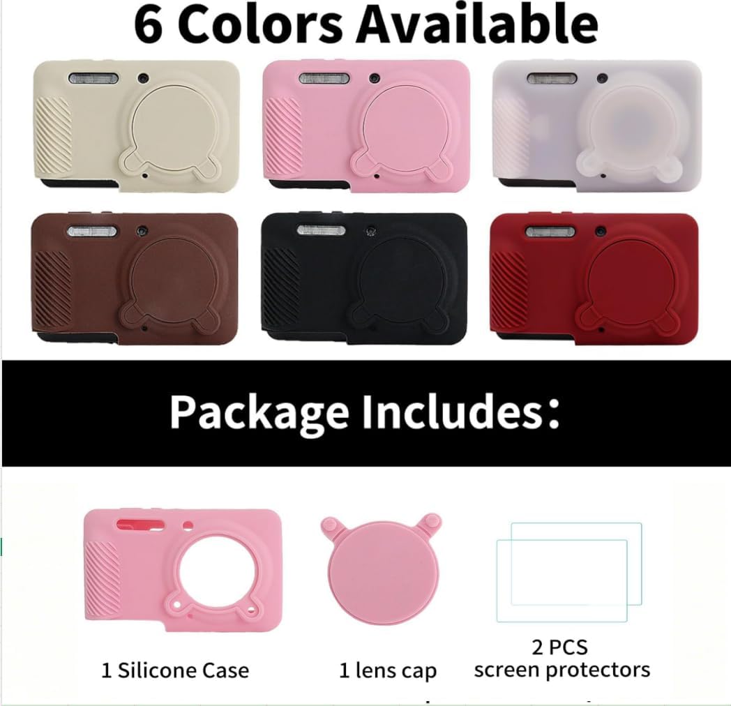 Rieibi Silicone Case for Kodak PIXPRO FZ55 Case, Accessories for Kodak PIXPRO FZ55 Camera Case with 2 Pcs Screen Protectors, Detachable Lens Cover for PIXPRO FZ55 Camera, Pink
