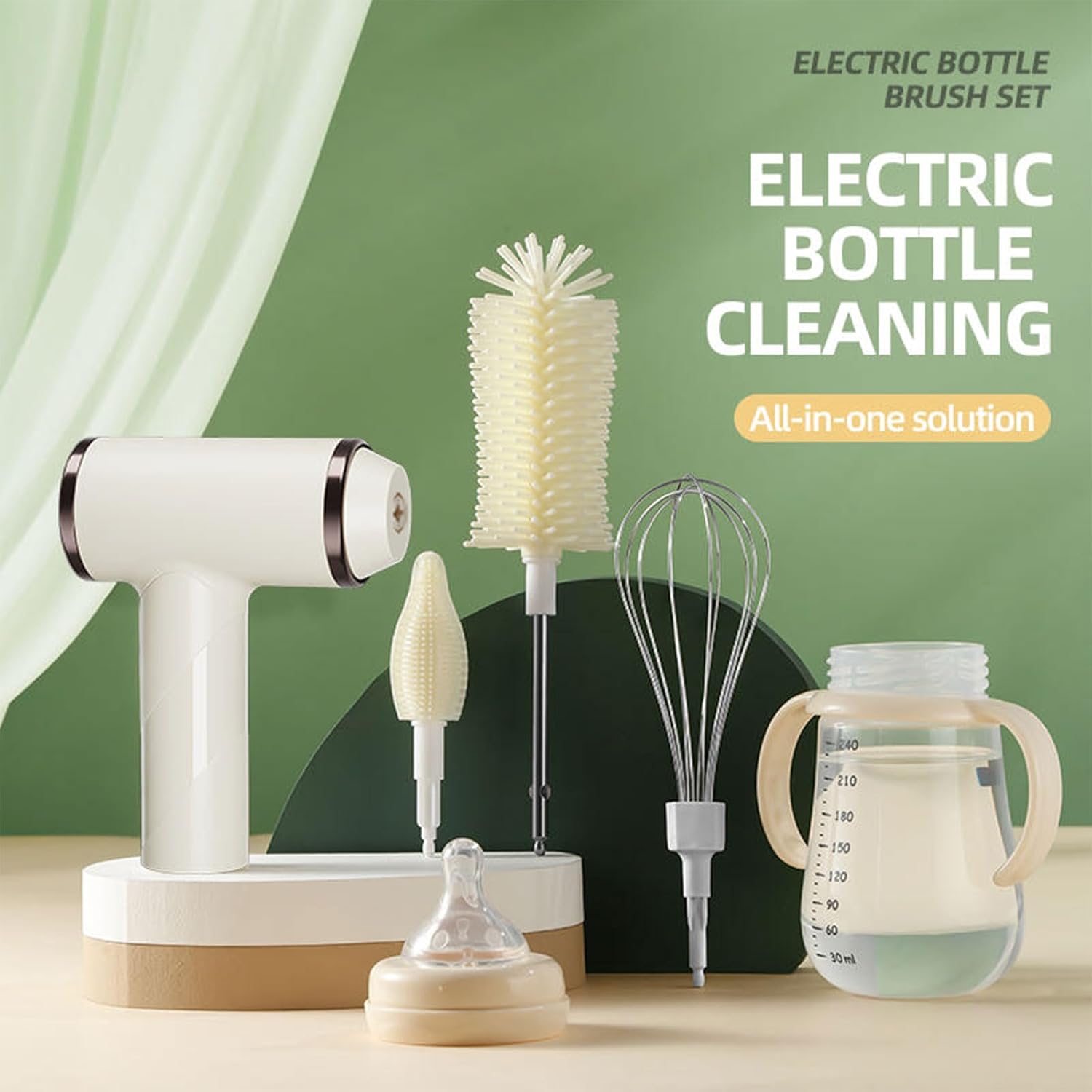 Rechargeable Silicone Bottle Brush Electric Cleansing Structure 3 Brush Executives 12Inch Reach 1000mAh Battery Pace Settings for Protein Agitators Motorized Silicone Infant Bottle Cleanser
