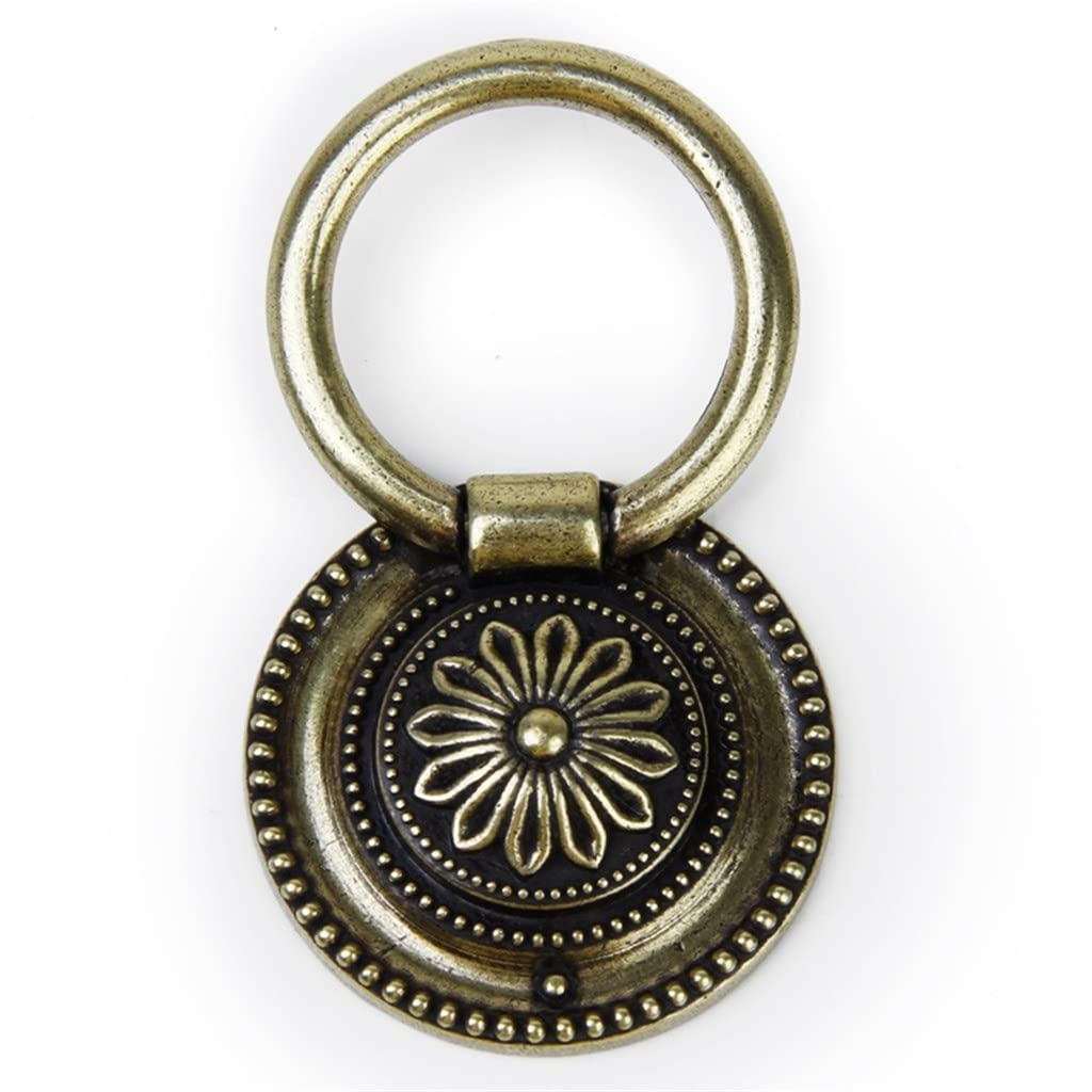 Poignée bouton anneau pour meuble de cuisine en laiton antique x2