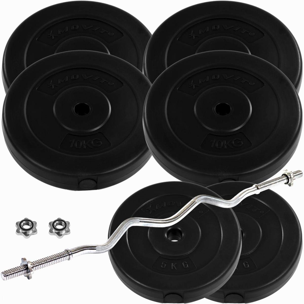 MOVIT SZ Curlset 23,5kg 35kg oder 55kg, Hantelset 65kg oder 95kg, mit Sternverschlüssen + Gewichtsscheiben