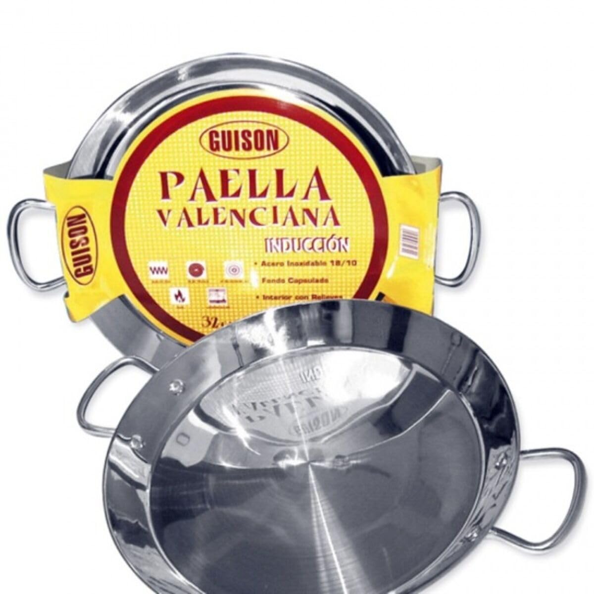 Guison 74046 Poêle à Paella en Acier Inoxydable avec Fond en Sandwich Argenté 46 cm