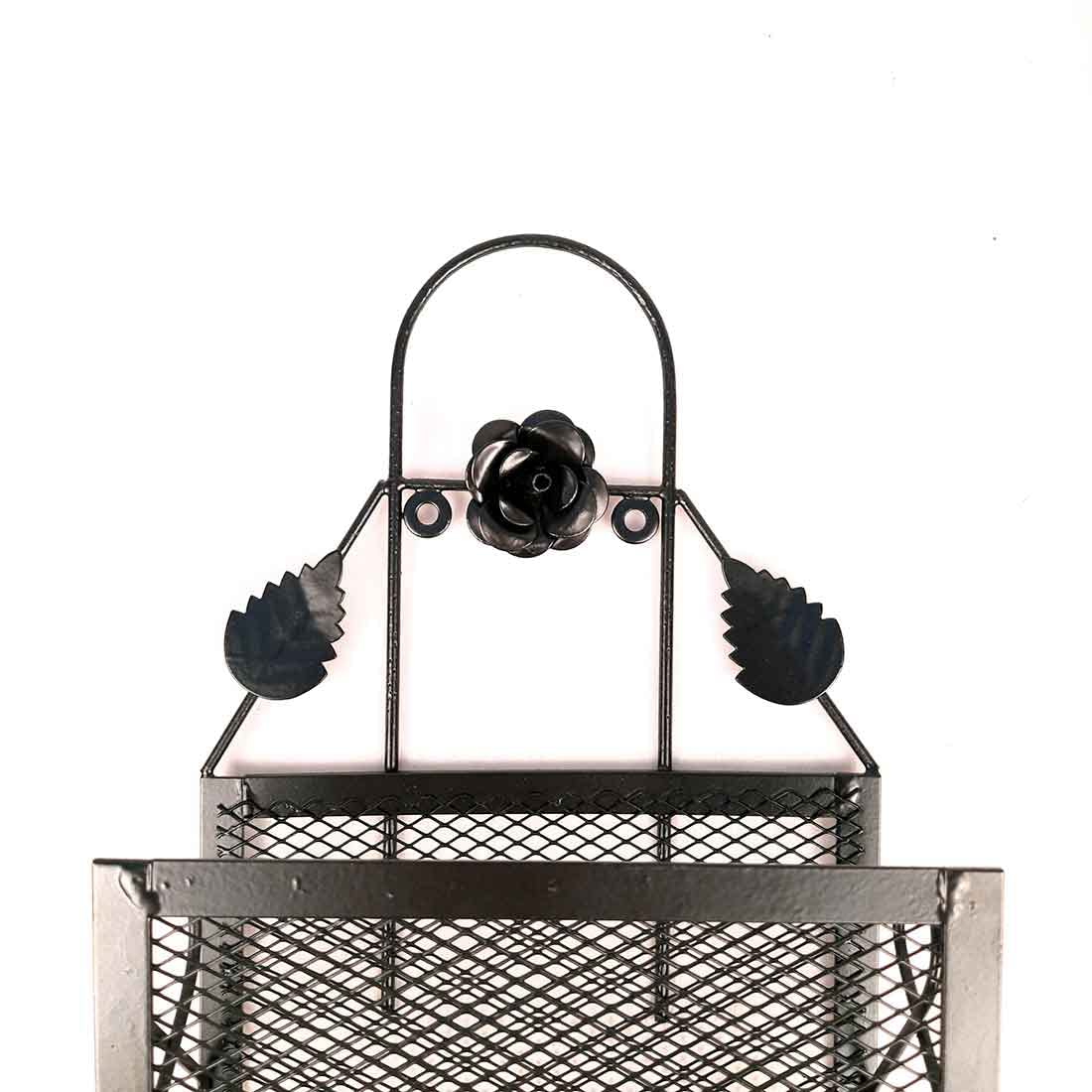 Magazine Holder Wall Mount - Black Iron Organizer -4 Magazine Holder Wall Mount - Black Iron Organizer -4