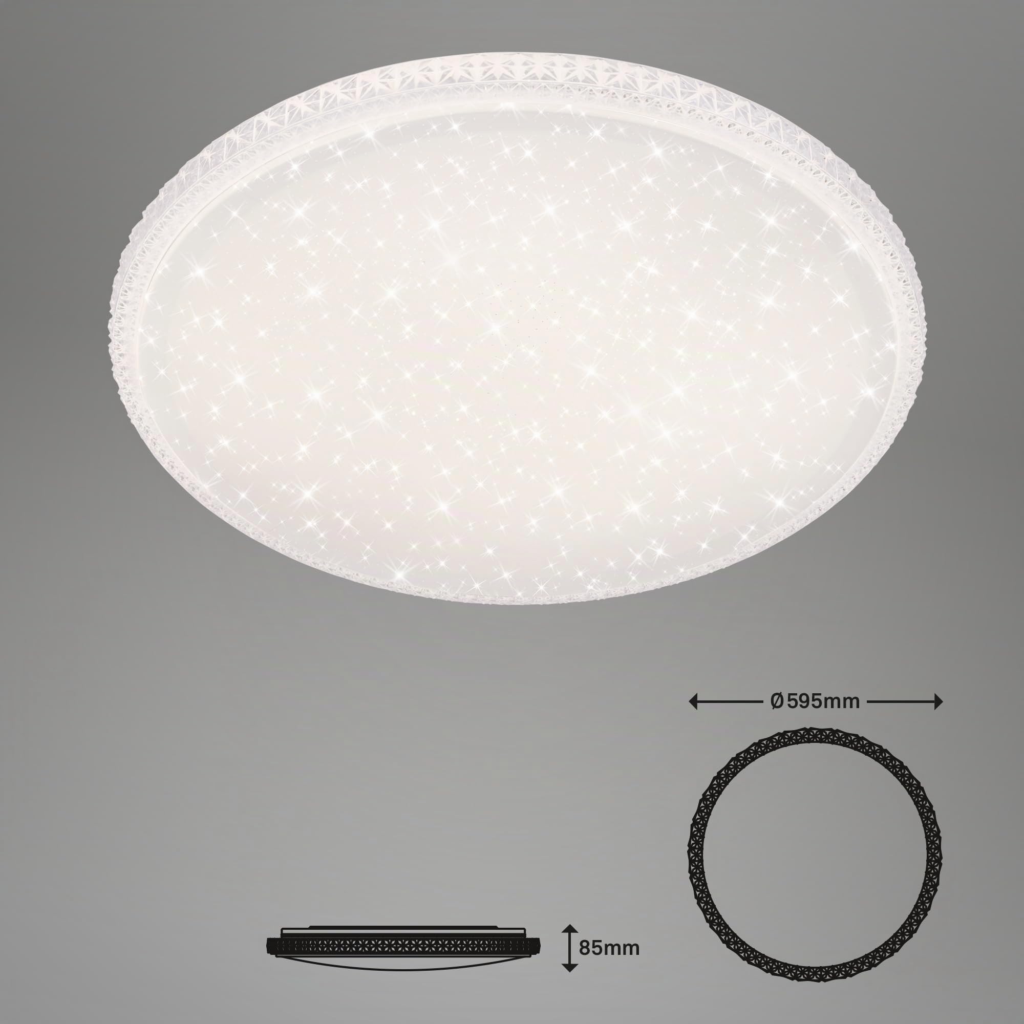 BRILONER Leuchten 3386-016 Plafoniera a LED effetto stellato e cristalli trasparenti, lampada da soffitto con funzione dimmer, telecomando, funzione luce notturna, timer e memoria, bianco, Ø 59,5 cm