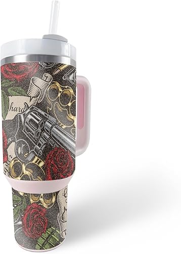Miniatura 8 de MightySkins - Vaso con purpurina brillante compatible con Stanley The Quencher H2.0 FlowState de 40 onzas, mandala de flores, acabado protector y