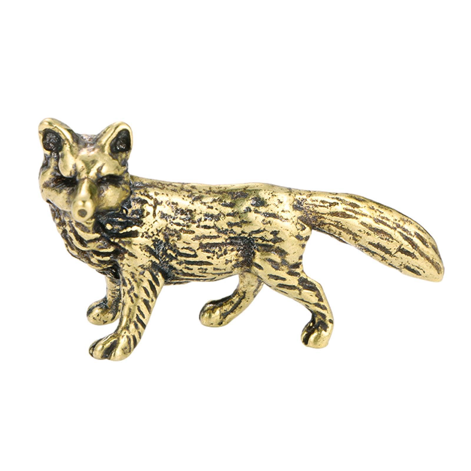 Alcxazs Elegant Animal Ornament Statue Exquisite Solid Brass Foxes Figurine
