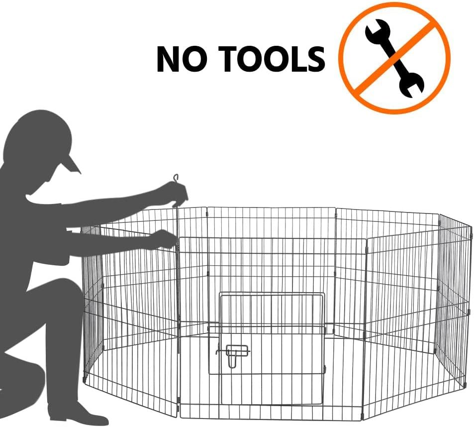 Yaheetech 24 inch 24 Panel Black Heavy Duty Foldable Metal Dog Exercise Pen Portable Cat Duck Chicken Puppy Fence with Door - Outdoor & Indoor