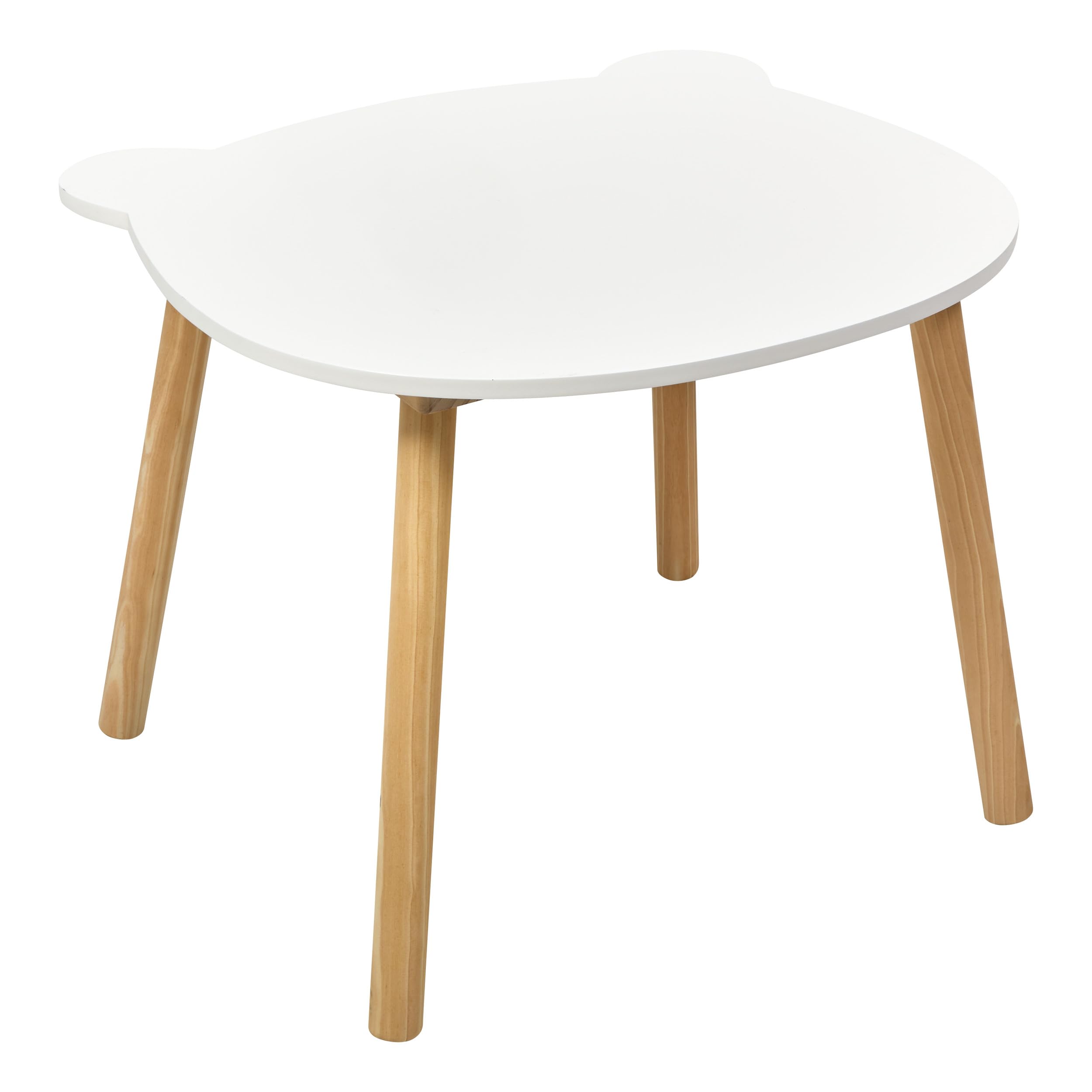 ATMOSPHERA CREATEUR D'INTERIEUR Table Enfant Douceur Blanche, Pieds en Bois Naturel, Forme Originale Ourson, Diamètre 60 cm