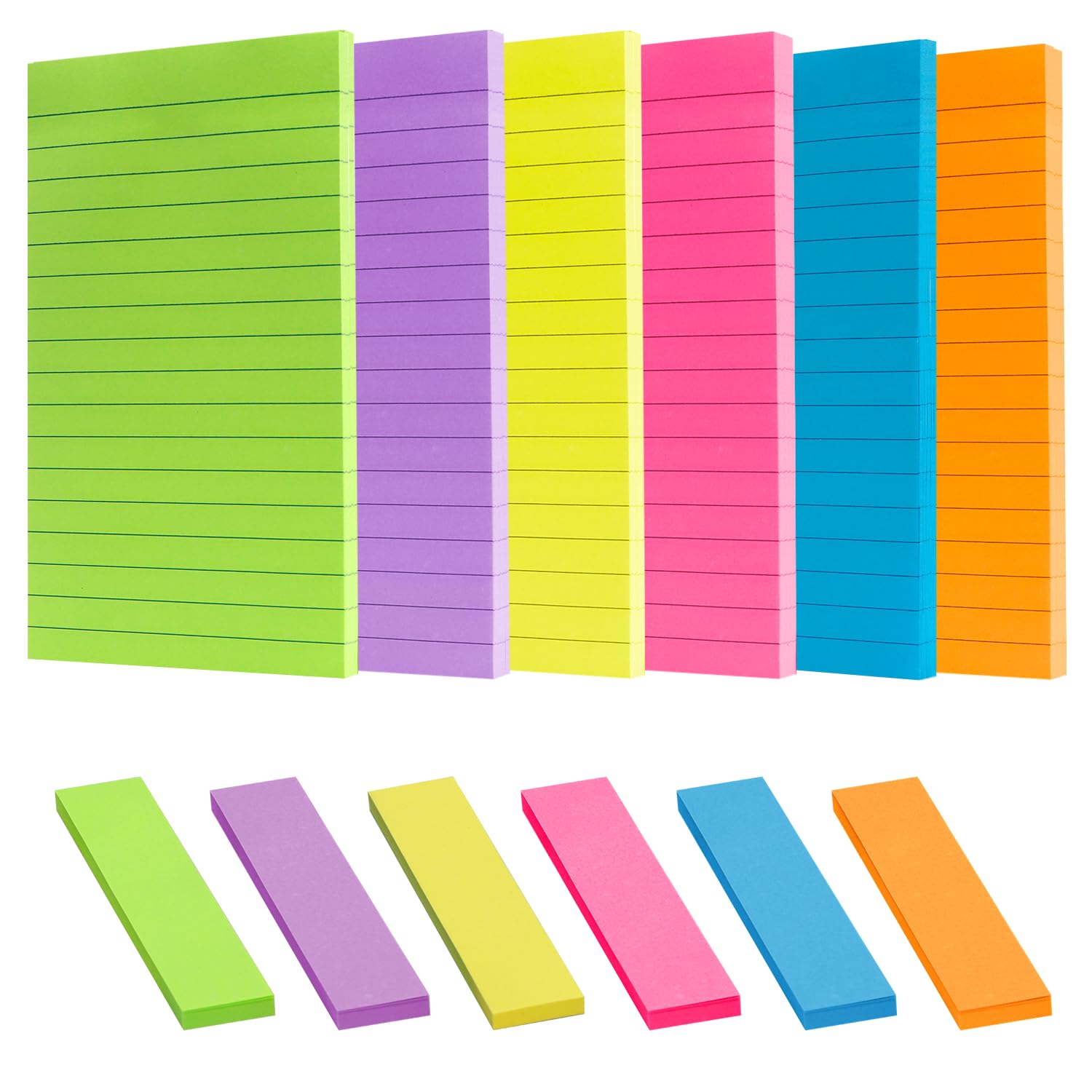 Lined Sticky Notes & Index Tabs Set - 12 Pads, 540 Sheets Total, 4x6 Inch Large Sticky Notes with Strong Adhesive for Office, School, Planner & Study (45 Sheets/Pad)