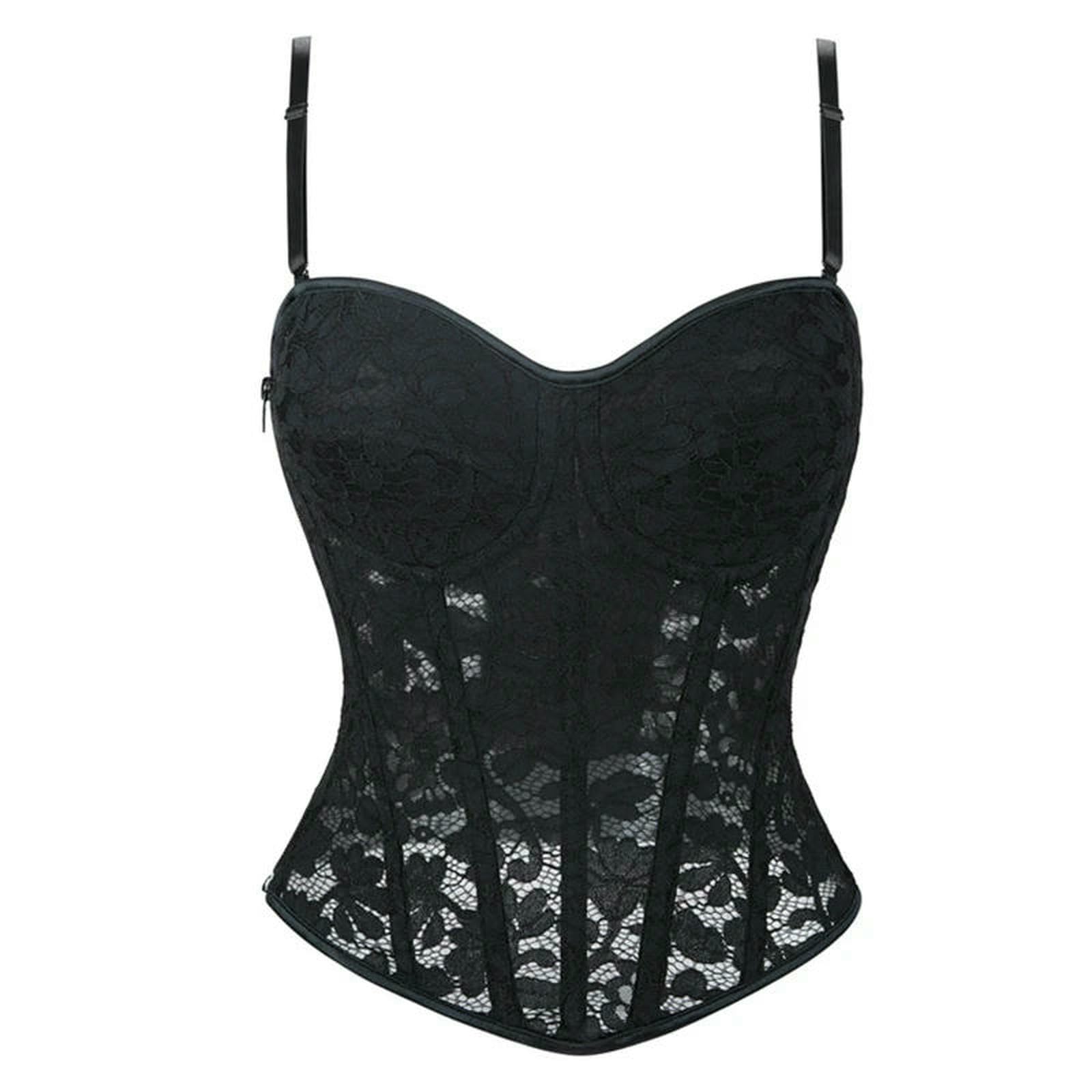 Ceinture amincissante Femme Corsetto Floreale in Pizzo da Donna Top Sexy Rete Nera Trasparente Reggiseno con Cerniera Laterale Bustier Gilet Gotico Cinturino-Blu Profondo-1xl