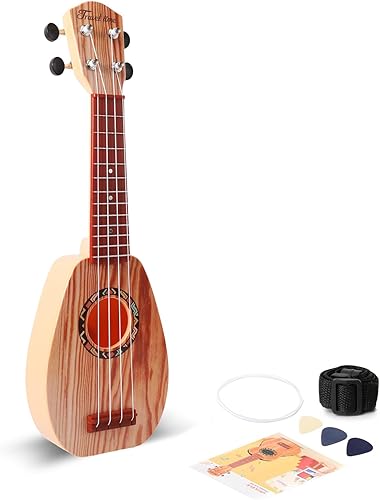 YOLOPARK Guitarra de juguete para niños de 17 pulgadas para niñas y niños, mini guitarra ukelele con 4 cuerdas que mantienen los tonos, puede tocar