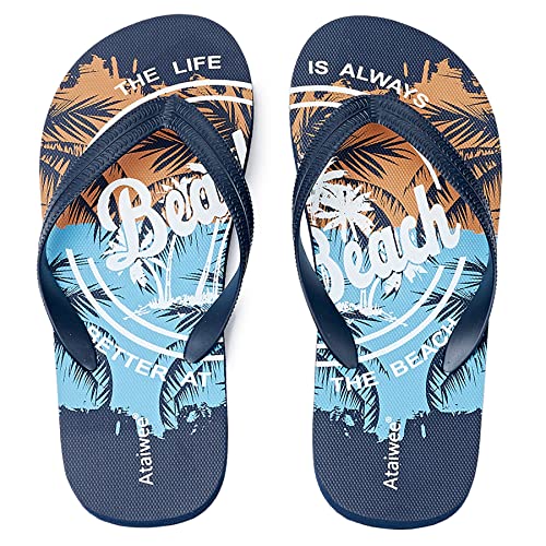 Ataiwee Boys Kids Flip Flop Slide Sandals, Fashion Little Big Kid Bath Shower Beach For Younger Older Children.(2005003-2,Bl/Wt,10) #TOP8