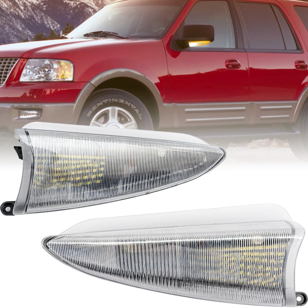 NJSBYL Clear Lens Side Mirror Puddle Lights for 2003 2004 2005 2006 F-ord Expedition and Lincoln Navigator Amber LED Turn Left Right Signal Lamps Rear-View Mirror Towing Lighting