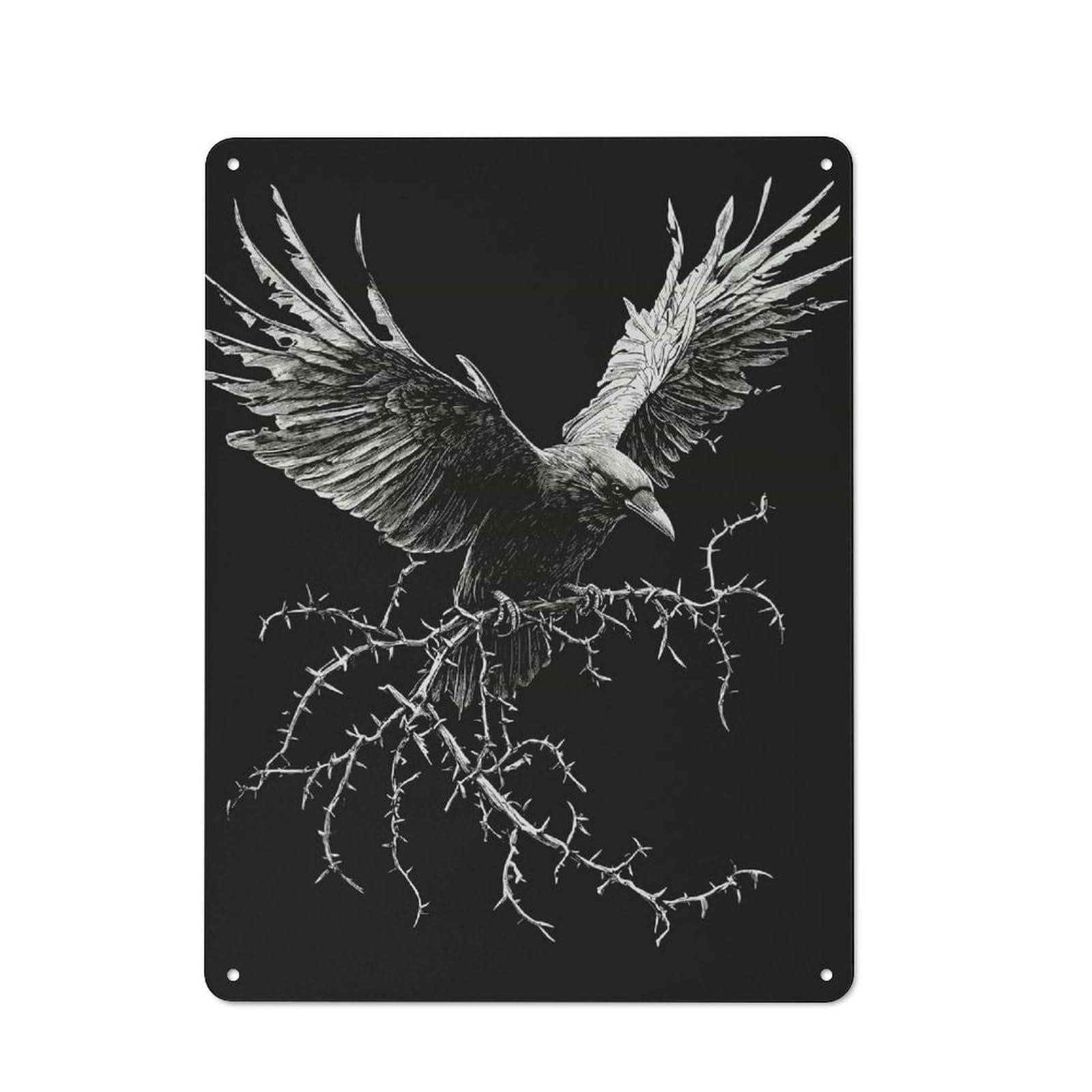 Junmoney Raven On Thorny Branch Vintage Tin Sign 40X30cm, Nostalgic Retro Room Decor For Bedroom, Office, Home Bar Or Dining Room