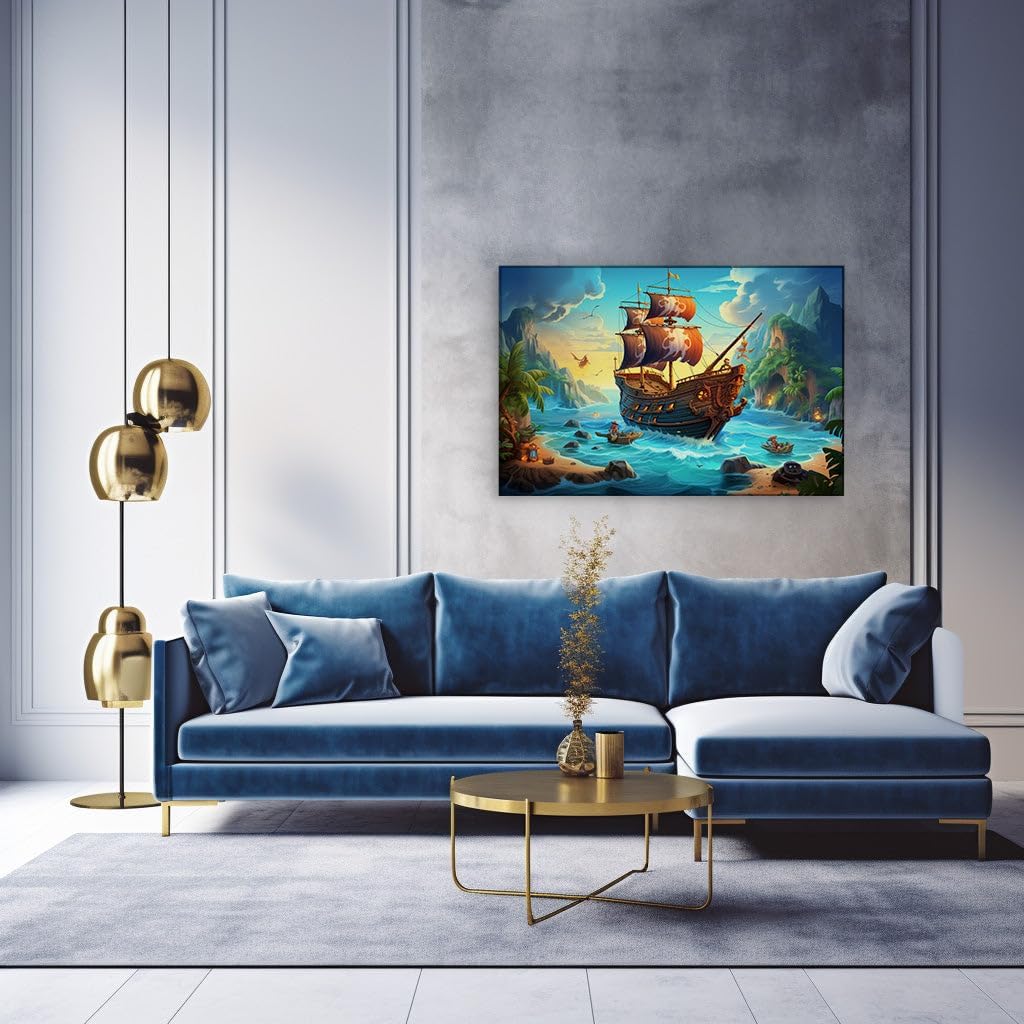 Canvas for Living room. Sailing into Adventure: A Vivid Illustration of Piracy on the High Seas, 27 x 18 inch Canvas Wall Art - Modern Home Decor - 69x46 cm (27x18 inch)