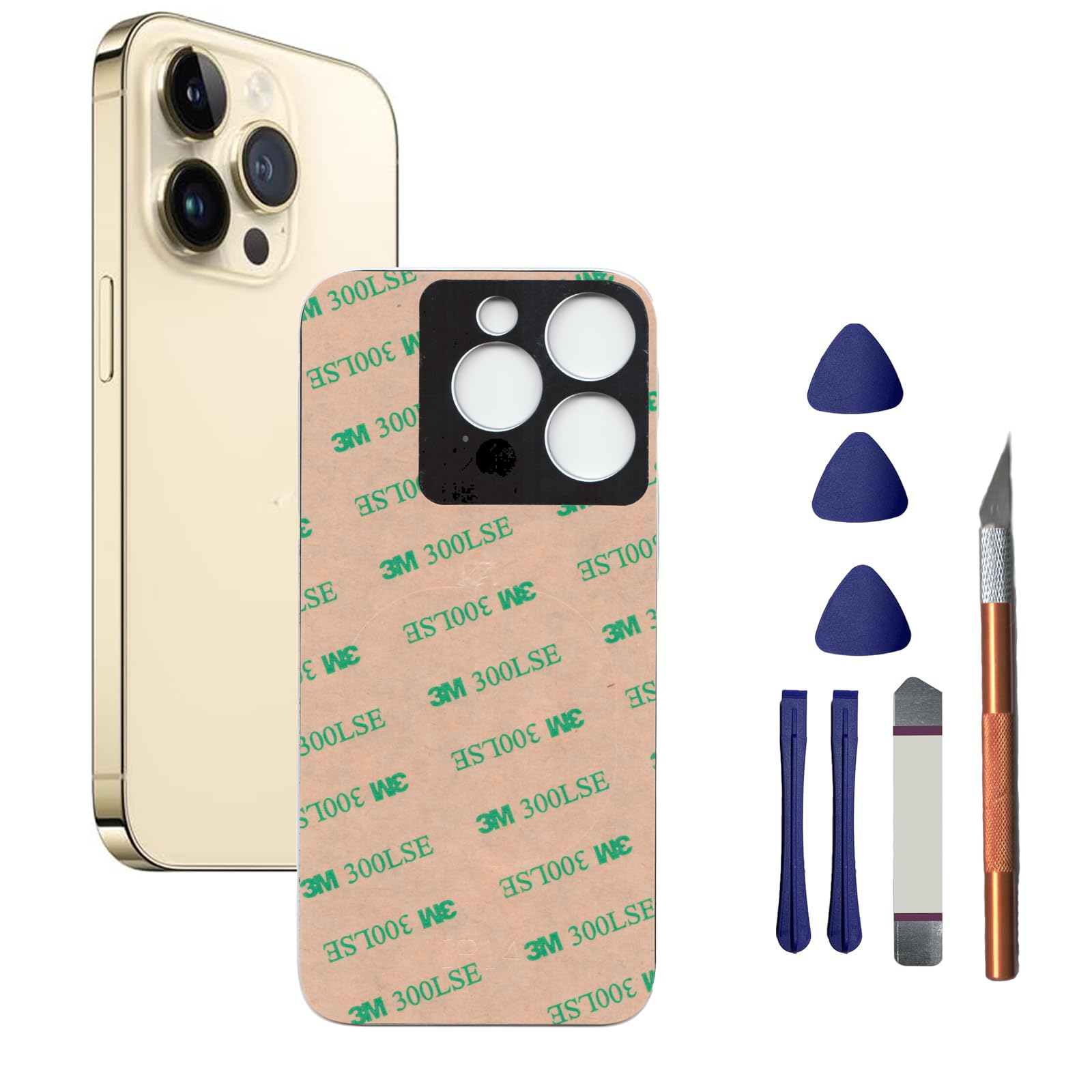 Mingxiong 14 Pro Back Glass Replacement for iPhone 14 Pro,Rear Back Glass Panel Replacementwith Pre-Installed Adhesive + Repairing Toolkit(Gold)