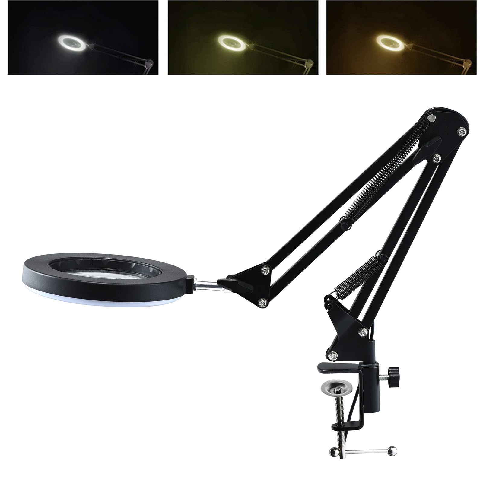 FLEXMAN Lampa Powiększająca LED 10X, Elastyczne Ramię, Regulacja Jasności, Model W 3 Kolorach, Lampka Warsztatowa Z Klipsem do Czytania Książek, Spawania, Szycia (A)