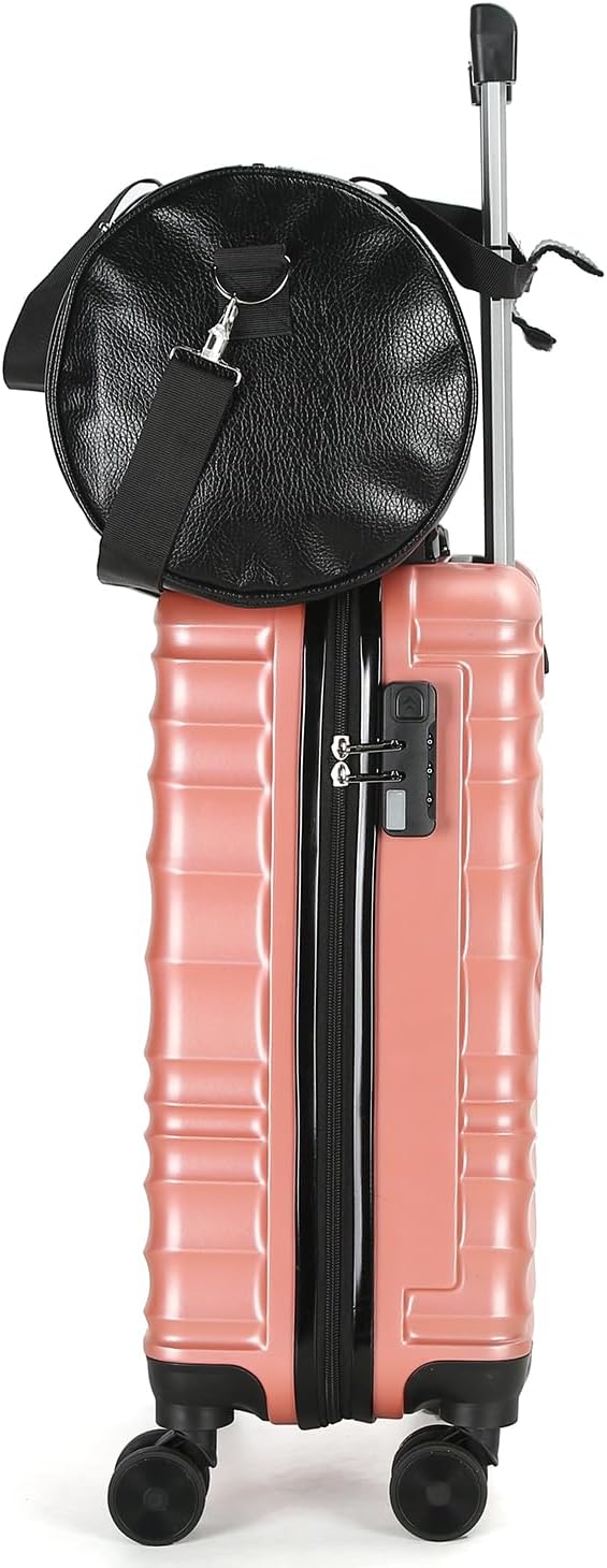 21" Hardside Carry On Luggage 22x14x9 Airline Approved with Spinner Wheels, Lightweight Suitcase Set with Phone Holder and USB Port Pink