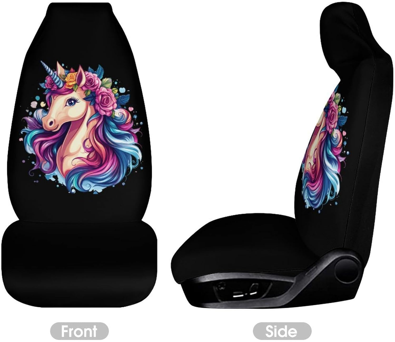 Flower Un-icorn Car Seat Covers Universal Car Front Seats Protector Auto Interior Accessories 2PCS