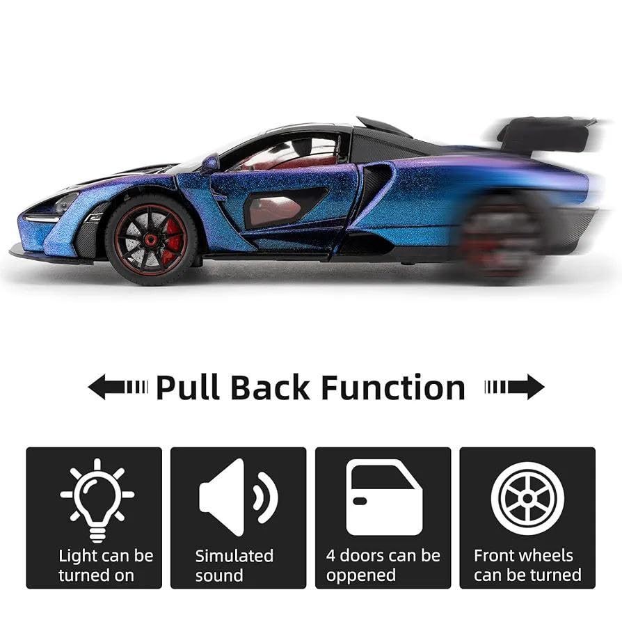 Image of 1:24 Maclaren Senna Sports Model Exclusive Alloy Diecast Pull Back Toy car with Openable Doors & Light Music Toys for Kids Boy Girl Gift (1:24 Maclaren Senna -Purple)