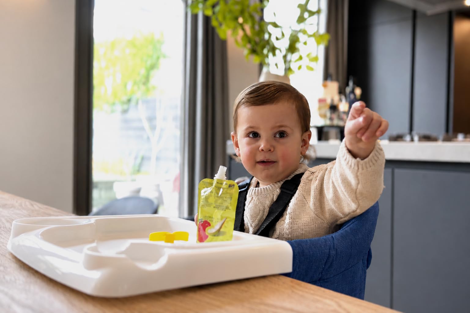 Faltbar Babysitz | Baby Tischsitz | Baby Hochstuhl | Kinder Hochstuhl | Sitzerhöhung für zu Hause und Unterwegs mit Transporttasche | Reisestuhl für baby und Kinder (Blau)