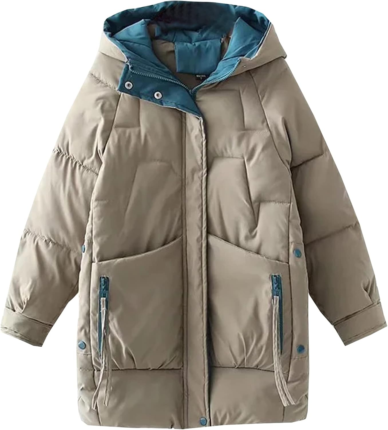 Flygo Women's Thickened Winter Full Zip Hooded Puffer Parka Coat Down Jacket