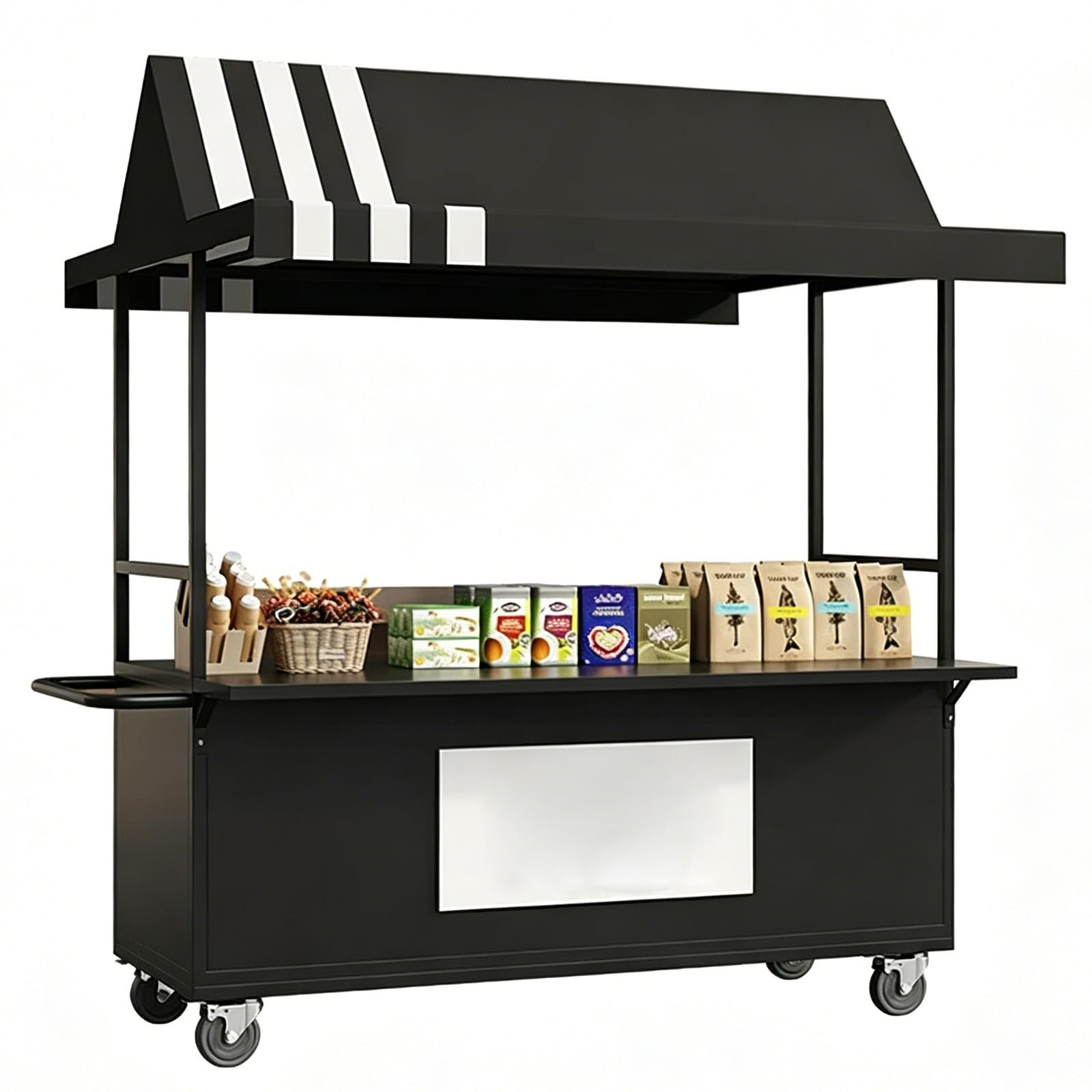 Food Vendor Cart, Market Stand with Canopy, Iron, Handrail, Lockable Wheels, for Market, Street Food & Pop-Up Events(Black,120cm/47in)