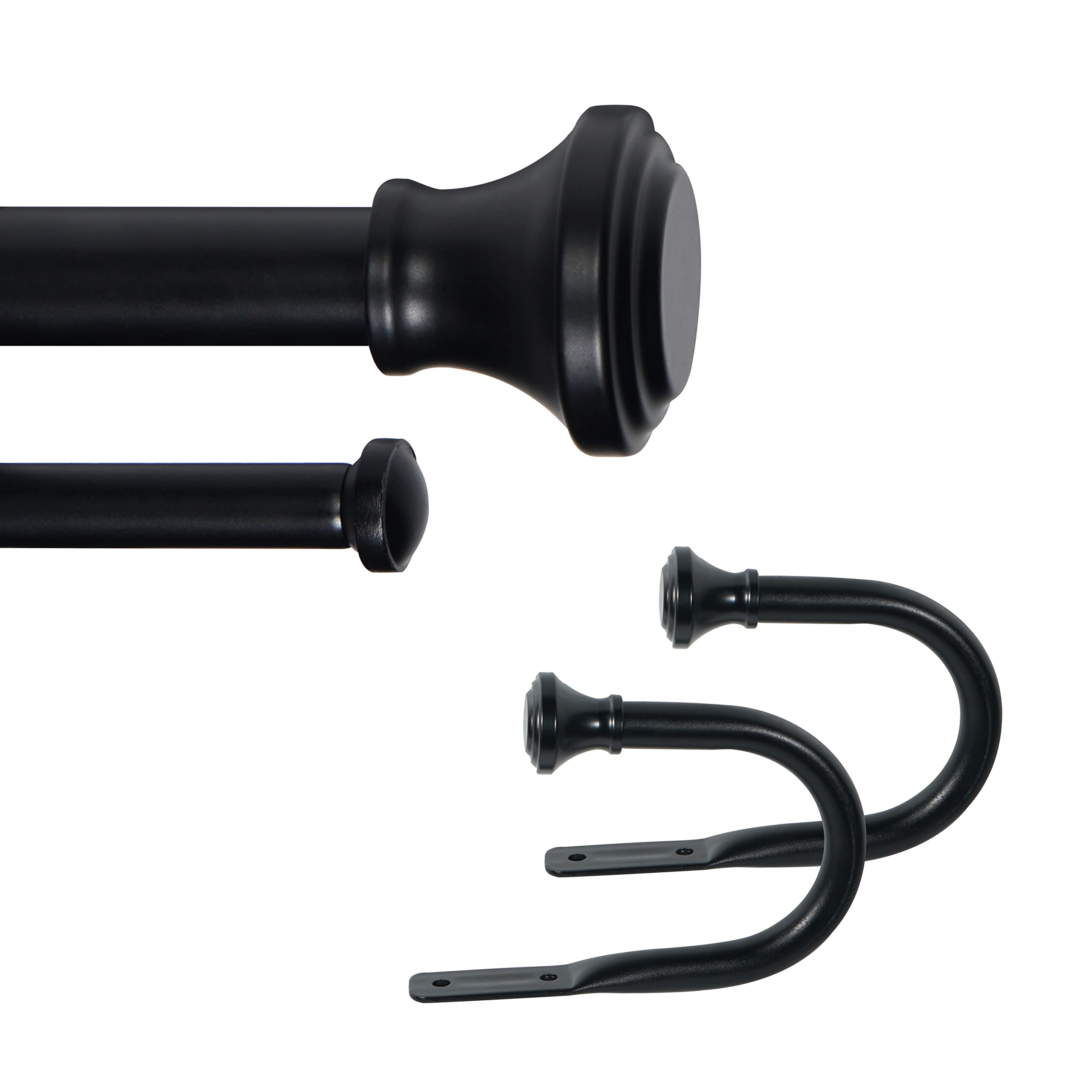 Photo 1 of *SEE NOTES eTeckram 1" Double Curtain Rod with Trumpet Finials (Black?+holdbacks?, 28''-48'') Black?+holdbacks? 28''-48''
