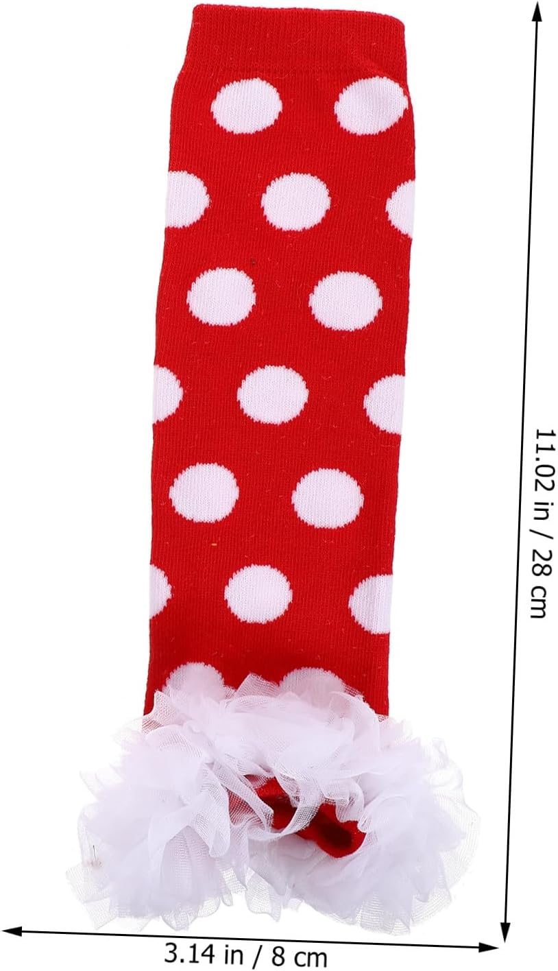 Cotton Leg Warmers and Winter Warm Leg for Babies and, Red Polka Dot and White Lace Design, Soft Warm Socks for Cold Weather, 1 Pair