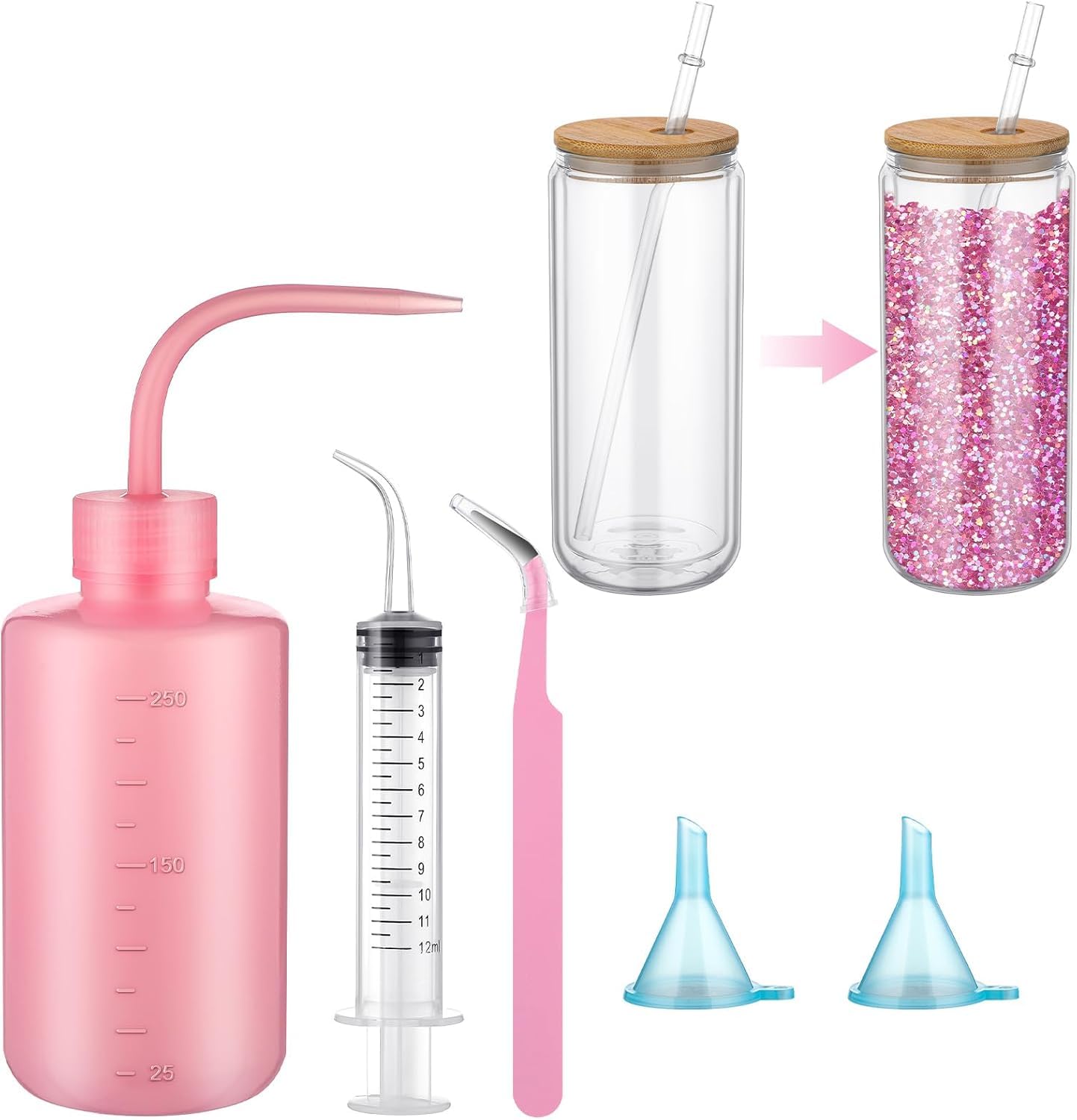 10 Pcs Snow Globe Tumbler Supplies Kit Glitter Funnel Bent Syringe for Snowglobes for Glitter Snow Globe DIY Contains Cup Making Supplies