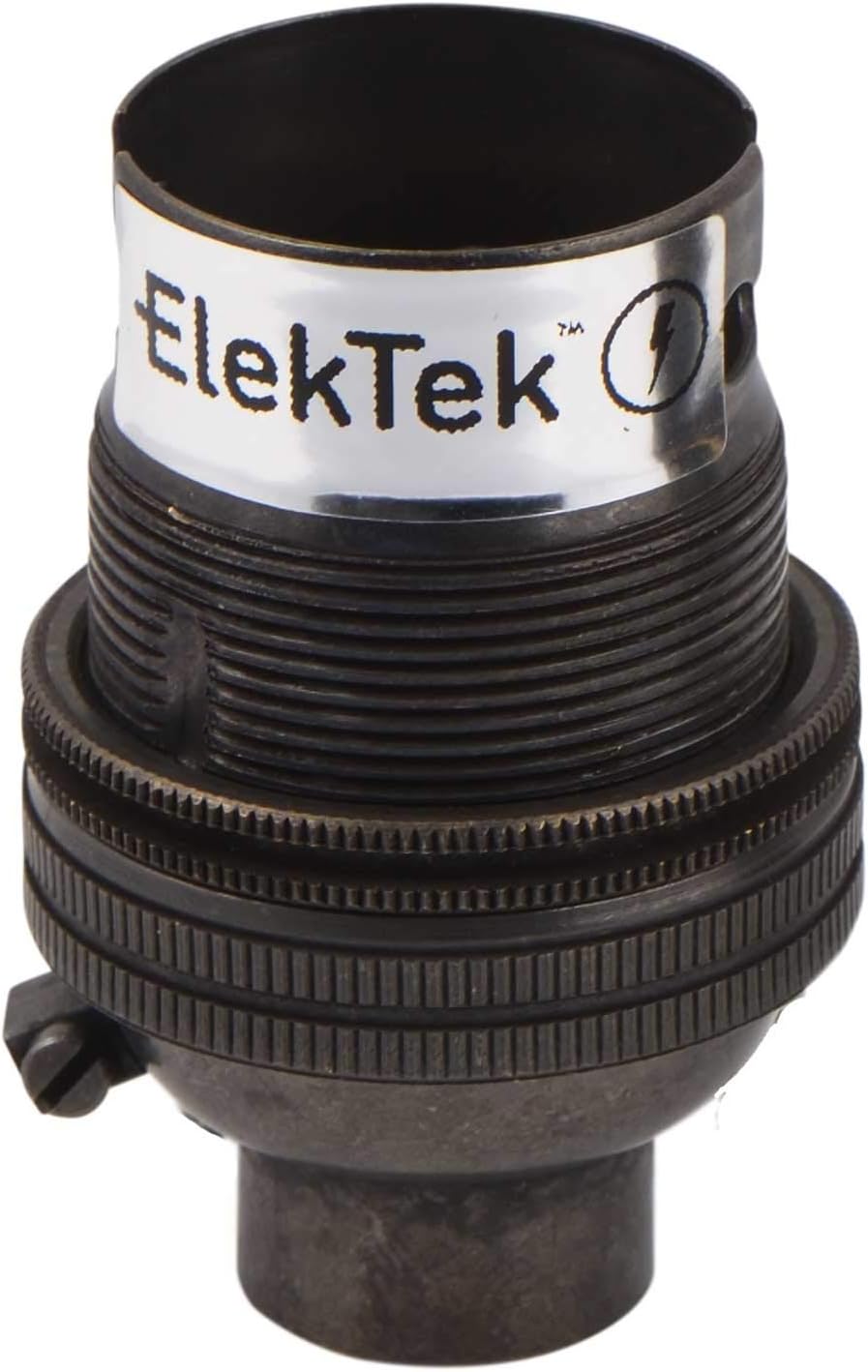 ElekTek Unswitched Lamp Holder B22 BC Bayonet Cap with Shade Ring 10mm/M10 x1 Threaded Bottom Entry - Made in UK - Bronze